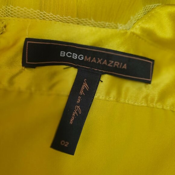 Y2K BCBG Chartreuse Green Silk Dress Size 2 Beaded Flowy Sleeveless Above Knee - Picture 7 of 7